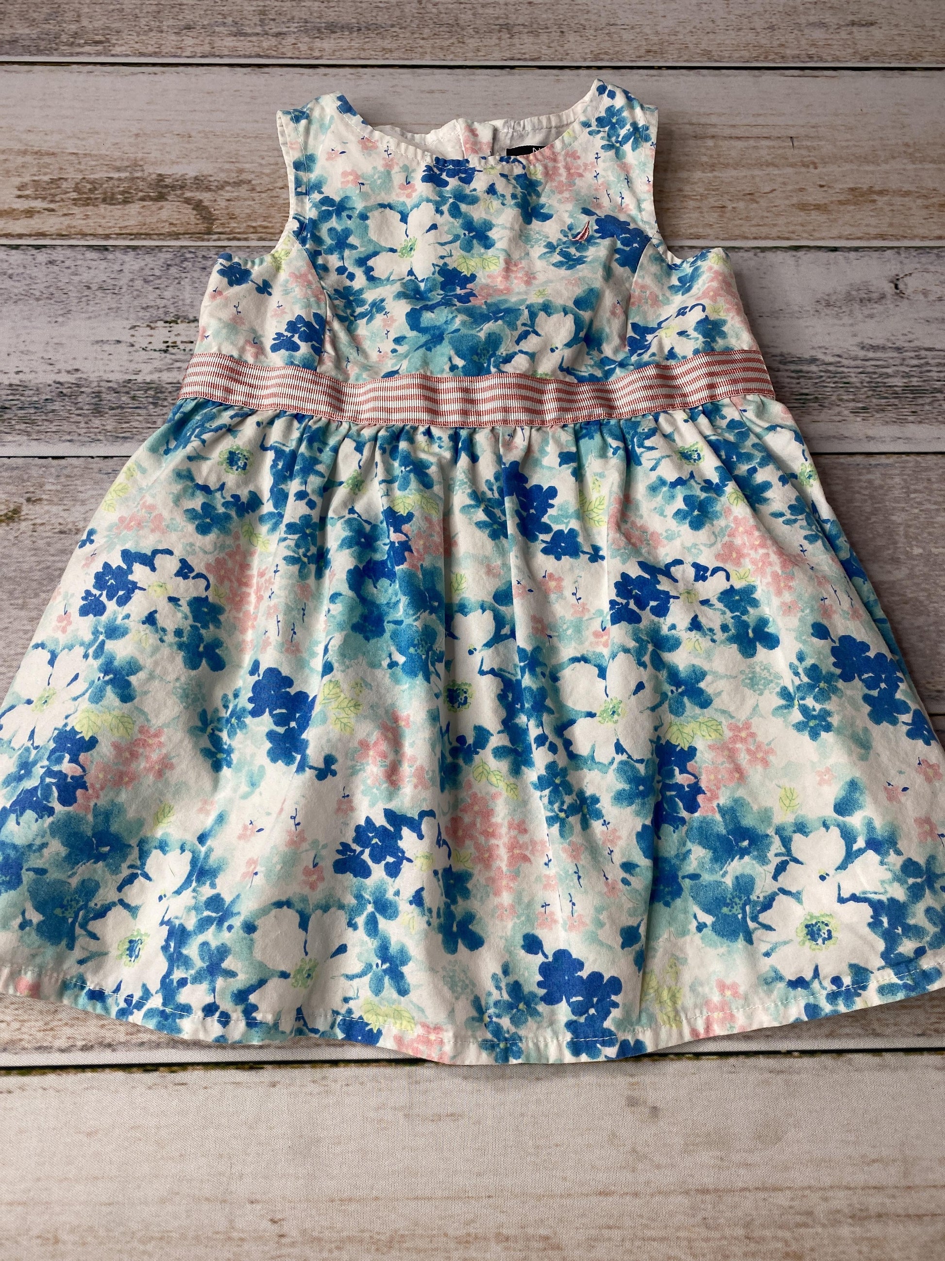 Nautica Girls Light Blue | Navy Blue | Blue | pink | Flowers Dress Size: 18 months Light Blue | Navy Blue | Blue | pink | Flowers