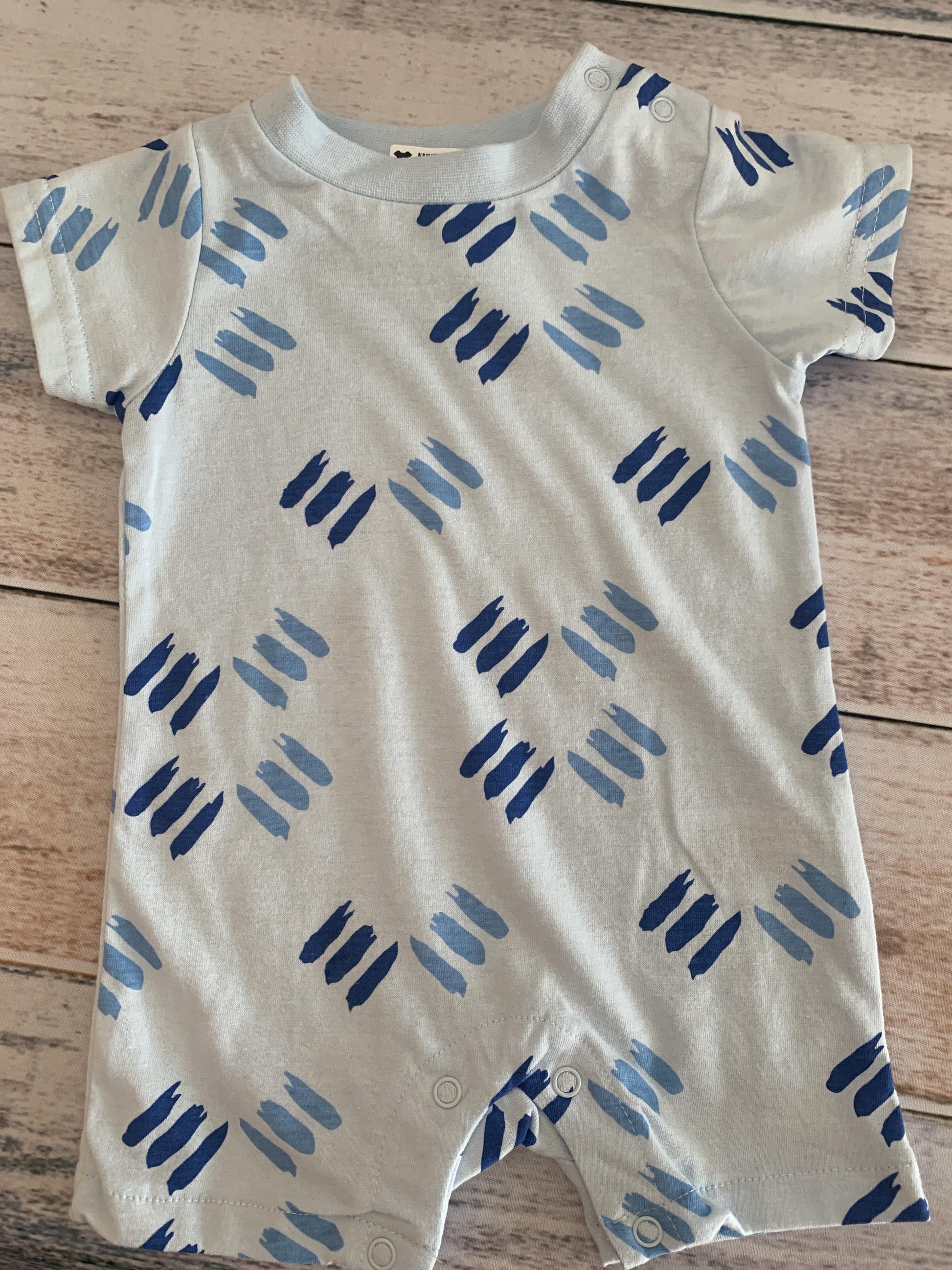Sterling Baby Boys Light Blue | Navy Blue | Pattern Romper Size: 6 months Light Blue | Navy Blue | Pattern