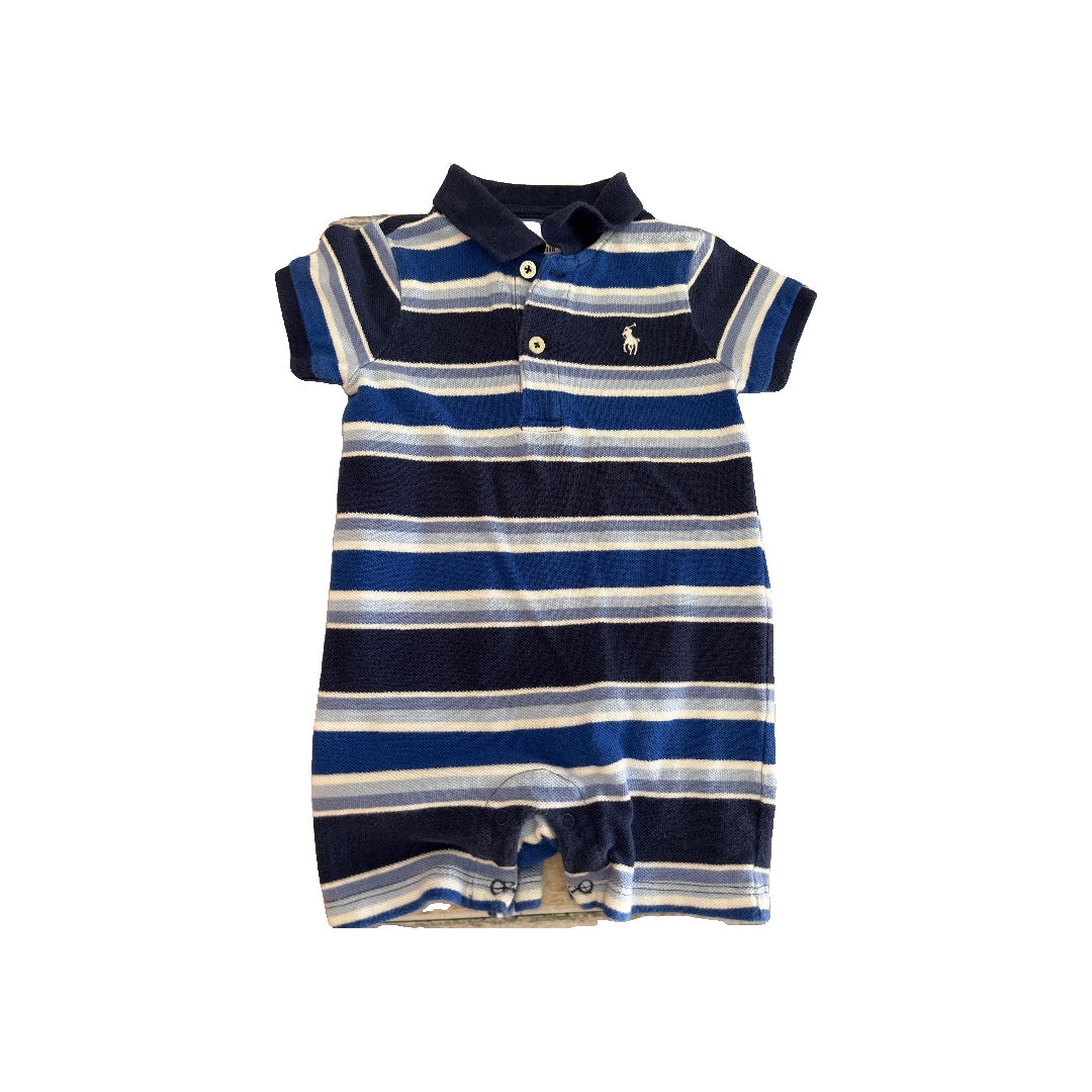 Ralph Lauren Boys Light Blue | Navy Blue | White | Stripe Romper Size: 9 months Light Blue | Navy Blue | White | Stripe