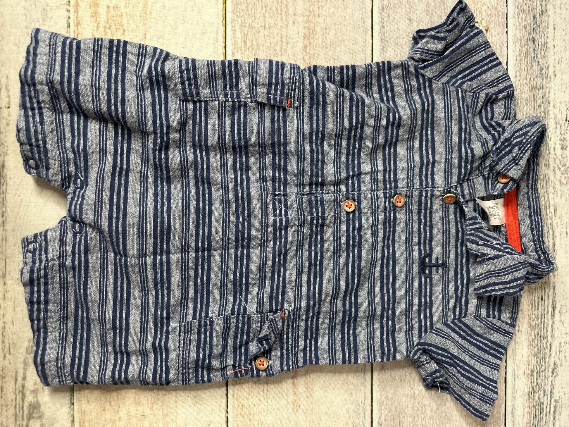 Carters Boys Light Blue | Navy Blue Romper Size: 6-9 months Light Blue | Navy Blue