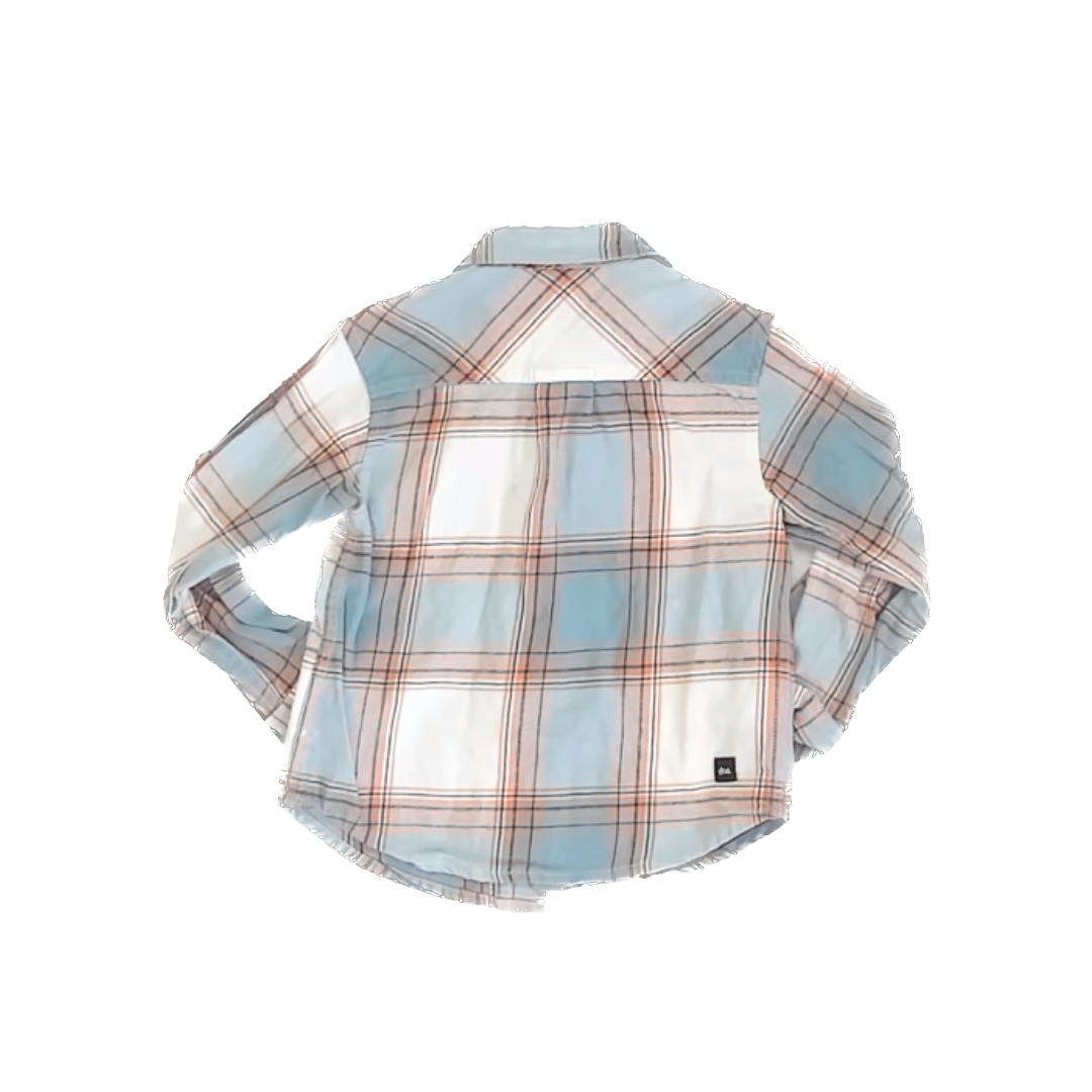 Tea Collection Boys Light Blue | Orange Stripe Flannel Button Down Long Sleeve Size: 3T Light Blue | Orange Stripe Flannel