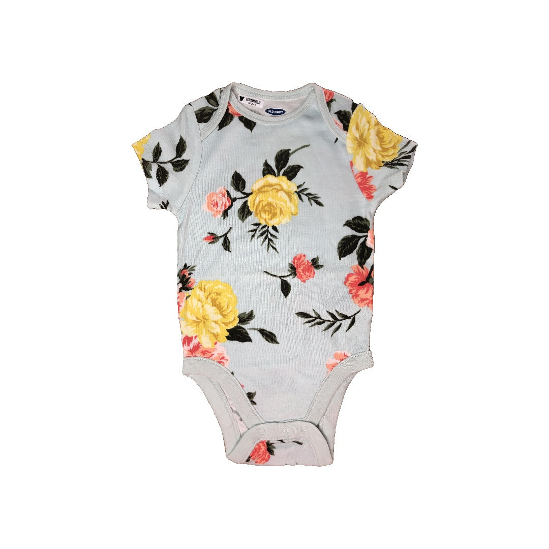OOO Baby Girls Light Blue | Pink floral Onesie Size: 12-18 months Light Blue | Pink floral