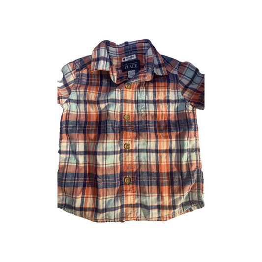 Children's Place Boys Light Blue | Red | White | plaid Button Down Short Sleeve Size: 12-18 months Light Blue | Red | White | plaid