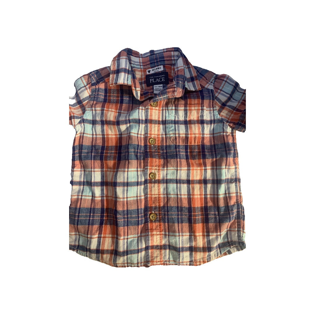 Children's Place Boys Light Blue | Red | White | plaid Button Down Short Sleeve Size: 12-18 months Light Blue | Red | White | plaid