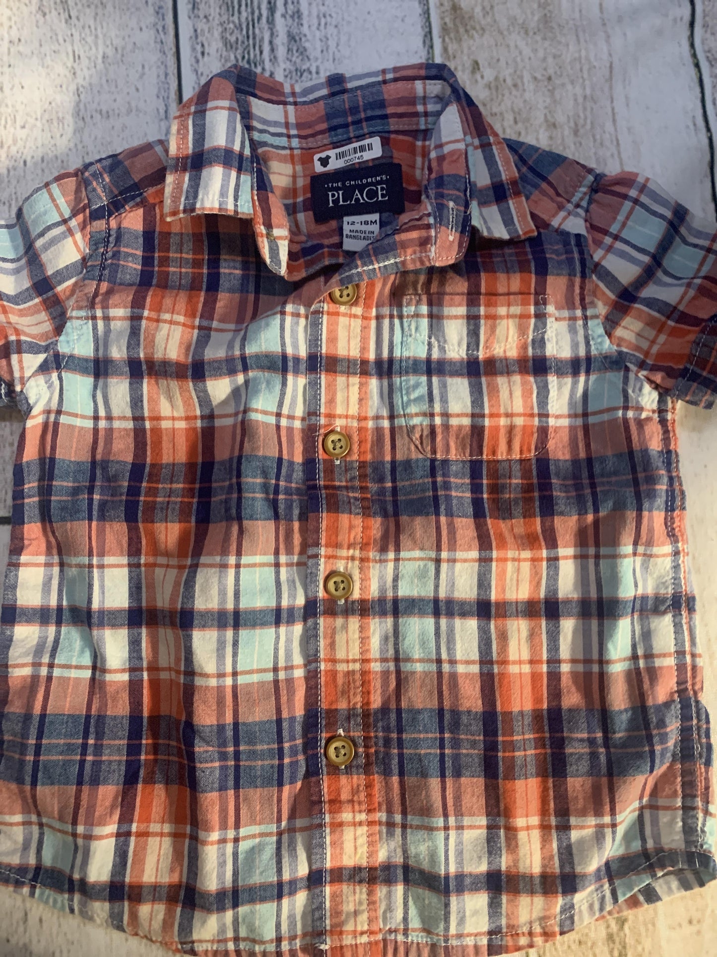 Children's Place Boys Light Blue | Red | White | plaid Button Down Short Sleeve Size: 12-18 months Light Blue | Red | White | plaid