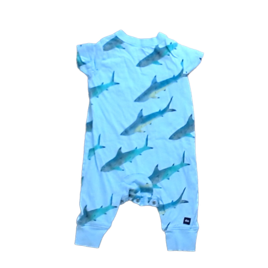 Tea Collection Boys Light Blue | Sharks Romper Size: 3-6 Months Light Blue | Sharks
