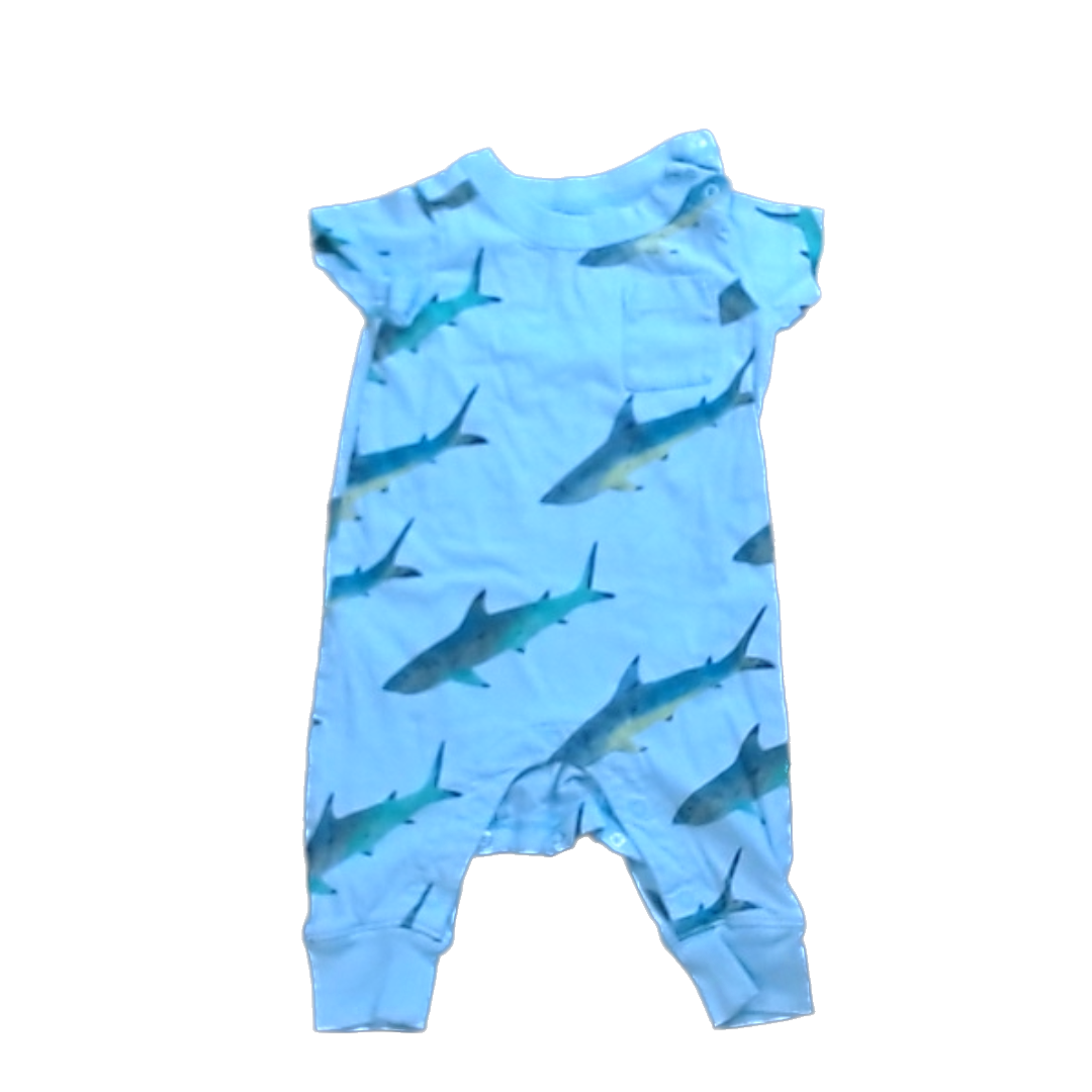 Tea Collection Boys Light Blue | Sharks Romper Size: 3-6 Months Light Blue | Sharks