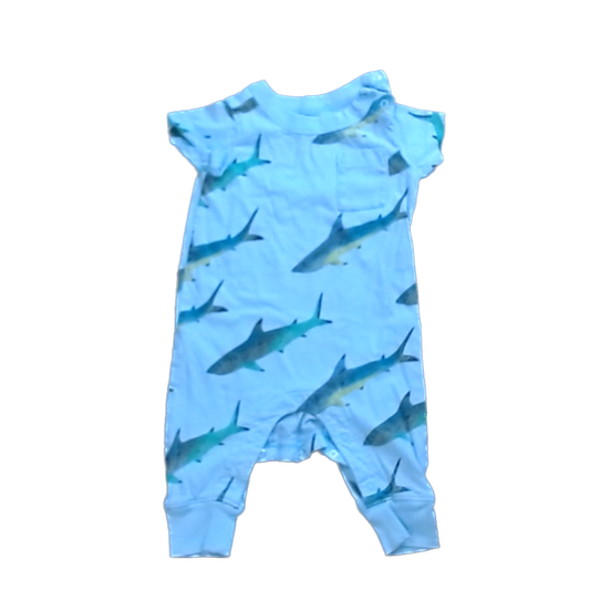 Tea Collection Boys Light Blue | Sharks Romper Size: 3-6 Months Light Blue | Sharks
