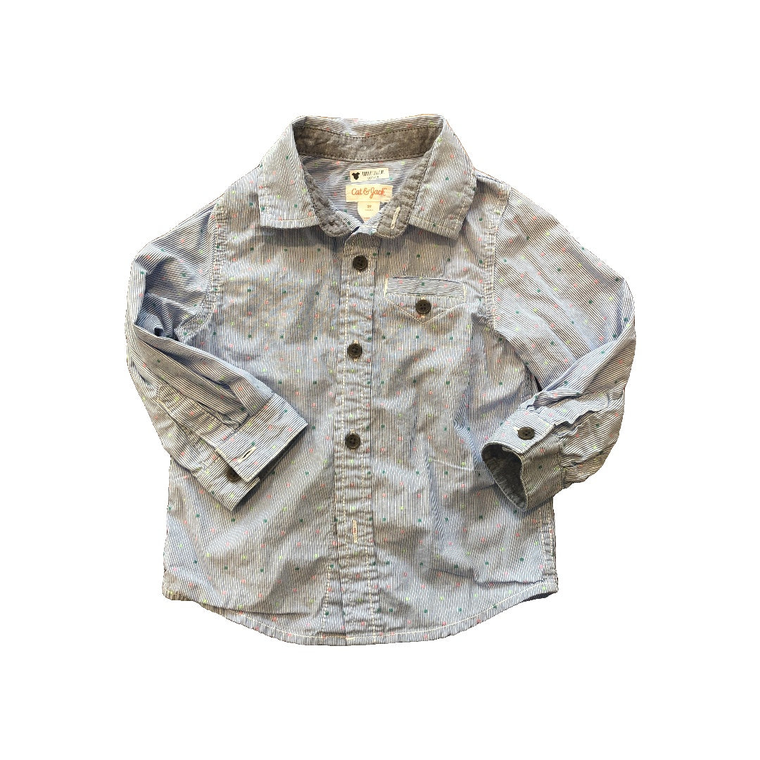 Cat & Jack Boys Light Blue | Striped | polka dot Button Down Short Sleeve Size: 2 years Light Blue | Striped | polka dot