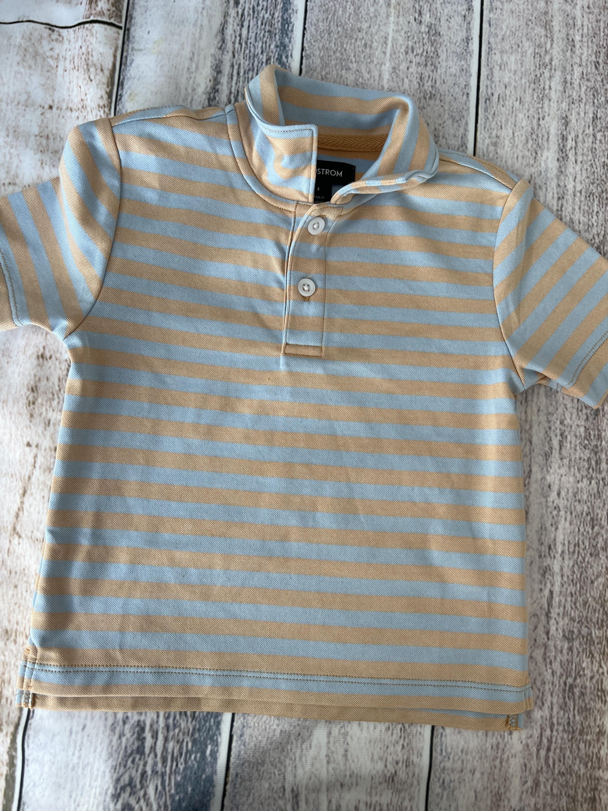 Nordstrom Boys Light Blue | Tan | Stripe Button Down Short Sleeve Size: 2T Light Blue | Tan | Stripe