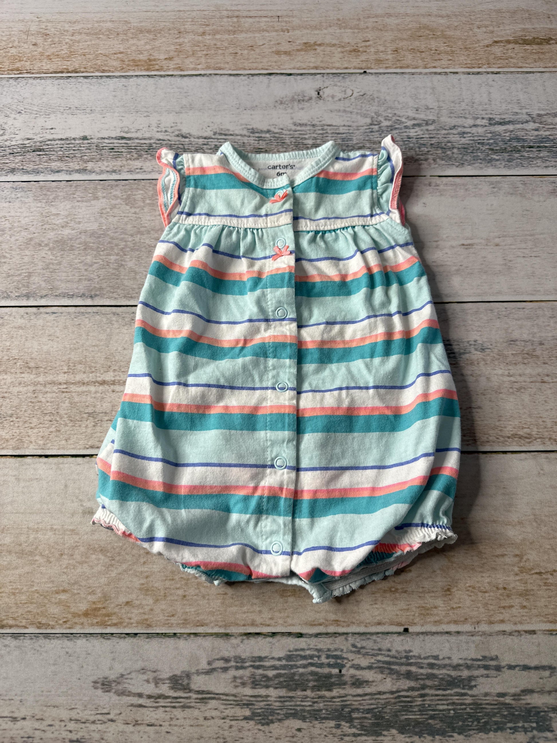 Carters Girls Light Blue | Teal | pink | Stripe Romper Size: 6 months Light Blue | Teal | pink | Stripe