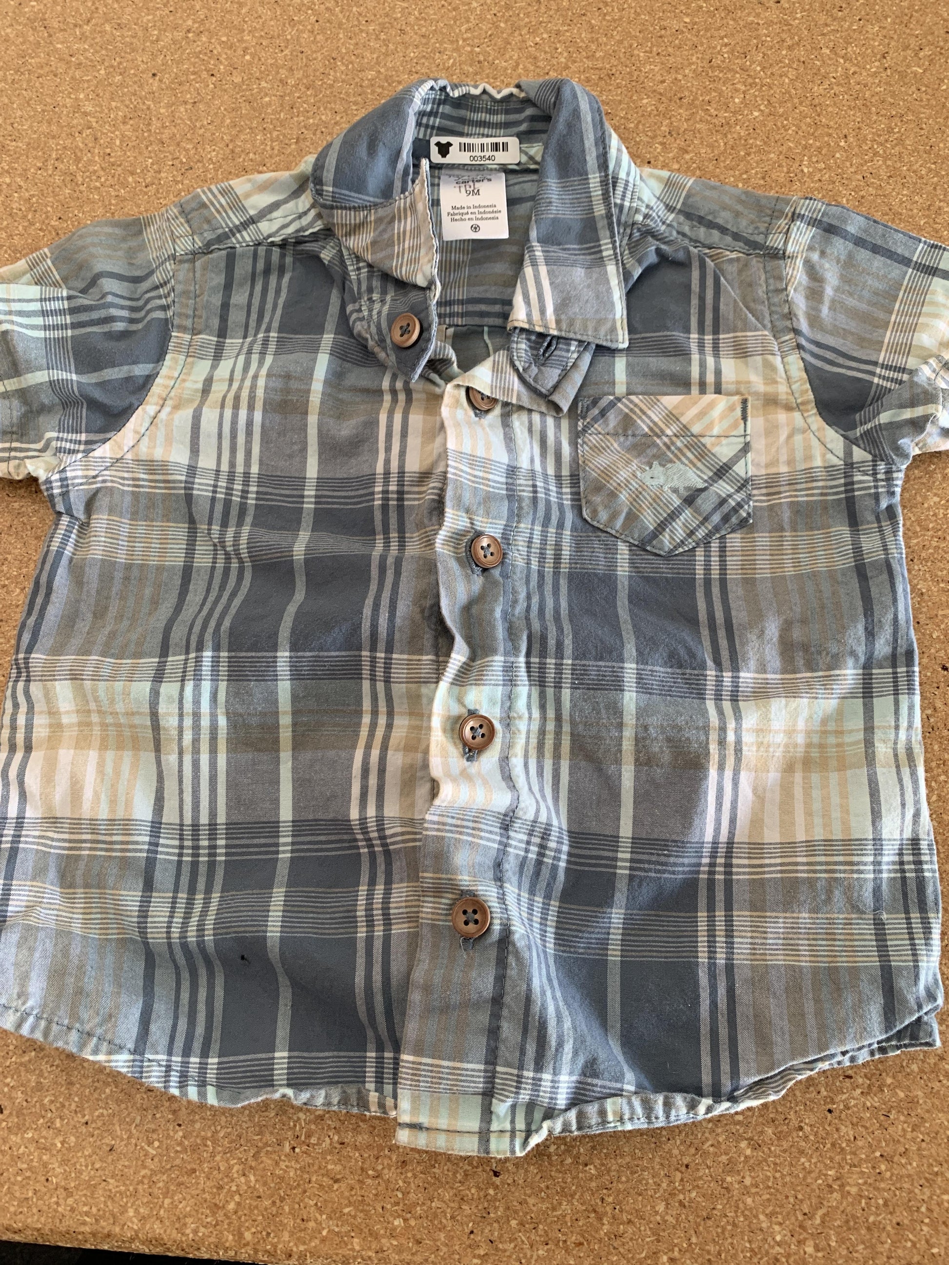 Carters Boys Light Blue | White | plaid Button Down Short Sleeve Size: 3 months Light Blue | White | plaid