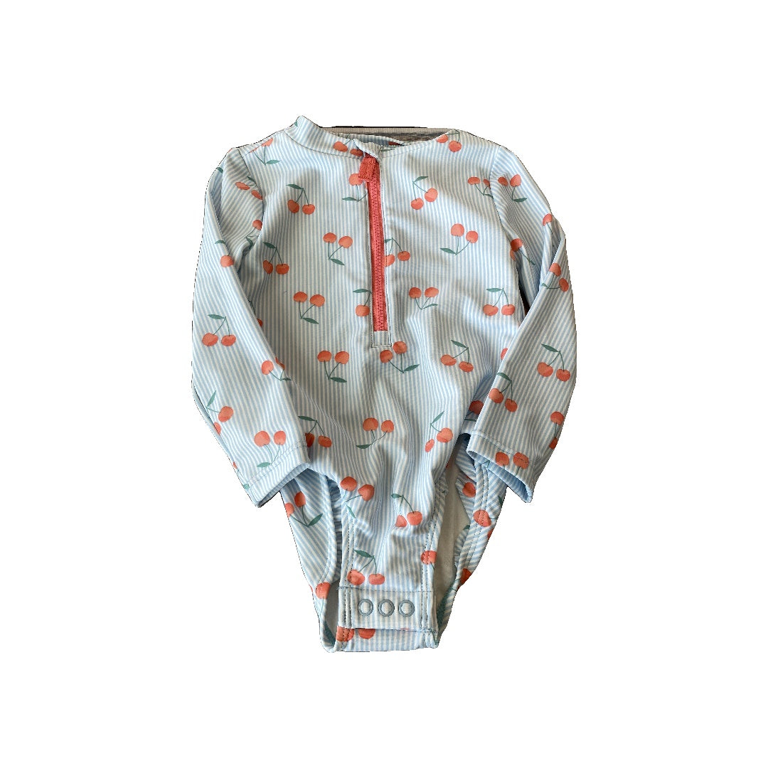 Carters Girls Light Blue | White | Stripe | Cherries Swimwear Size: 18 months Light Blue | White | Stripe | Cherries