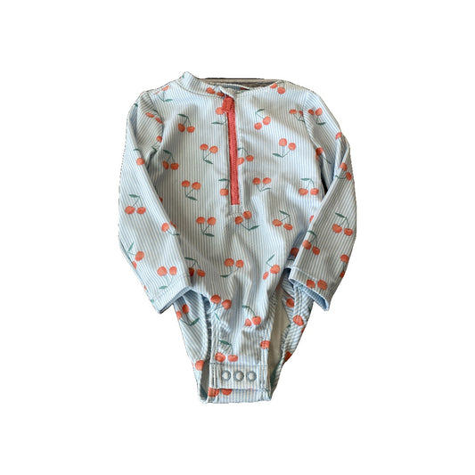 Carters Girls Light Blue | White | Stripe | Cherries Swimwear Size: 18 months Light Blue | White | Stripe | Cherries