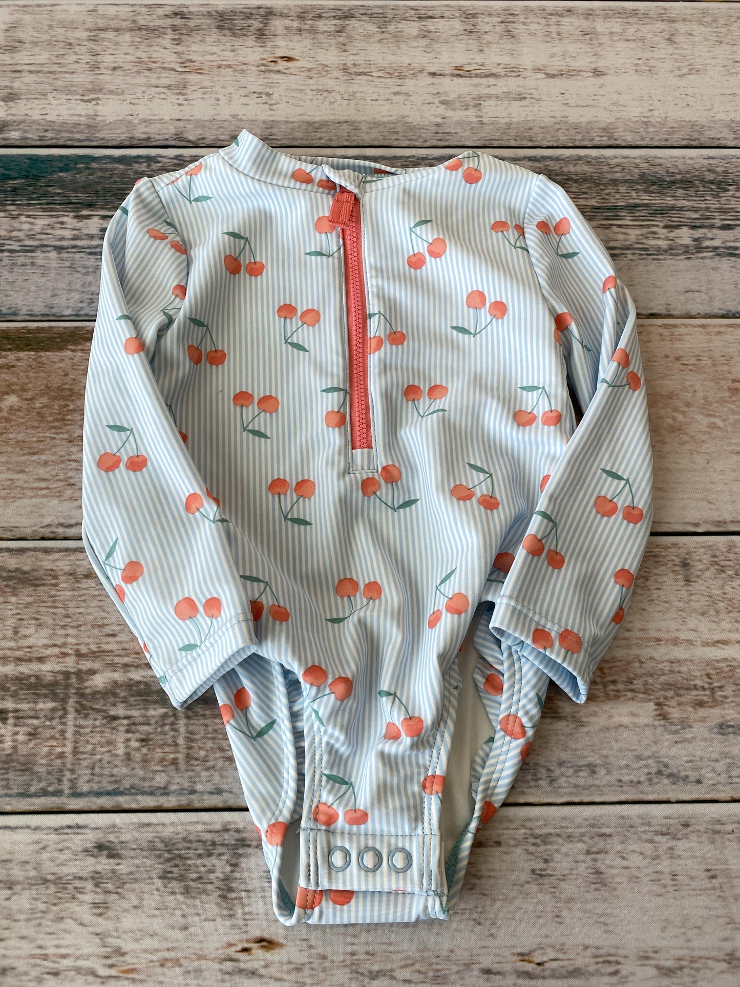 Carters Girls Light Blue | White | Stripe | Cherries Swimwear Size: 18 months Light Blue | White | Stripe | Cherries
