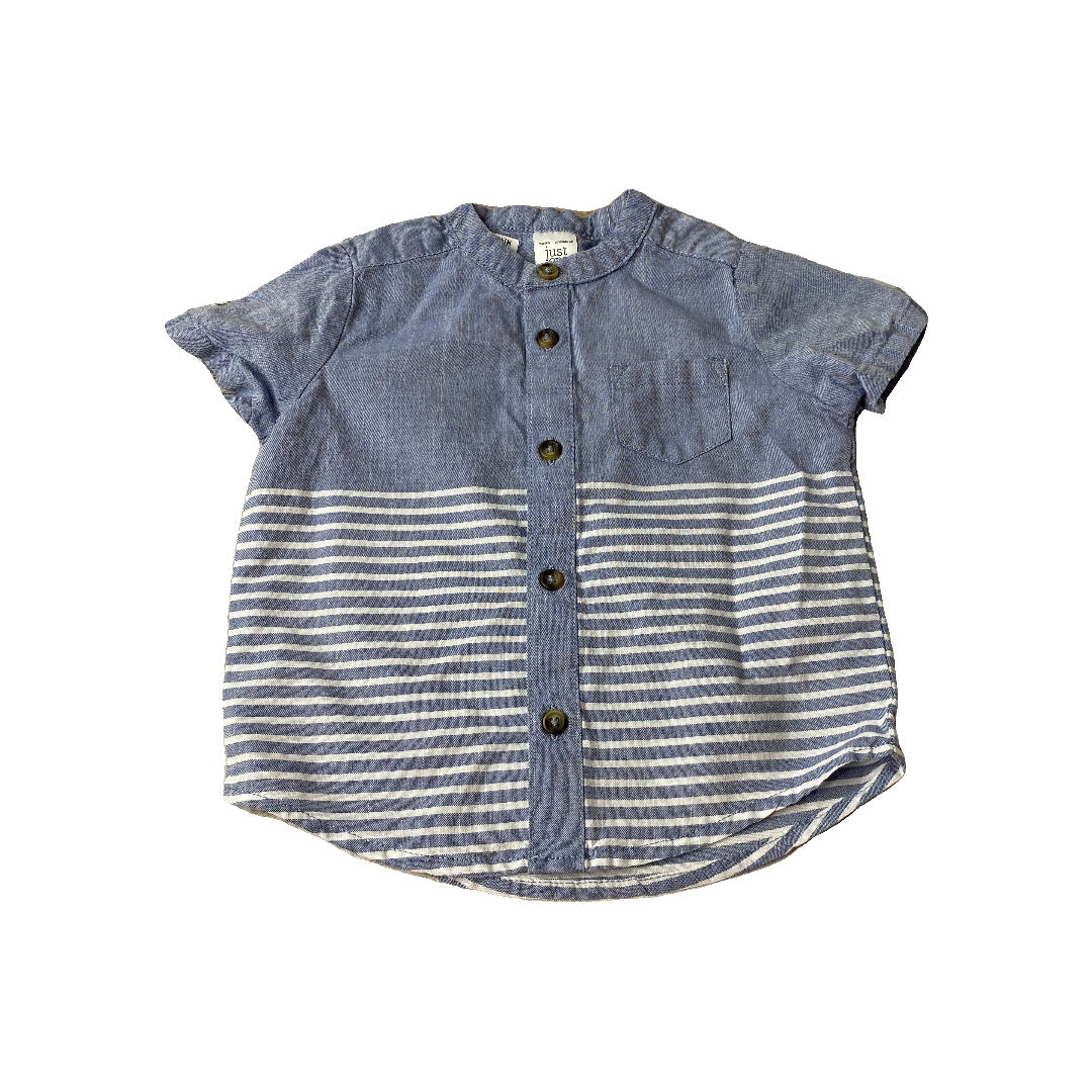 Just Born Boys Light Blue | White | Stripe Button Down Short Sleeve Size: 9 months Light Blue | White | Stripe