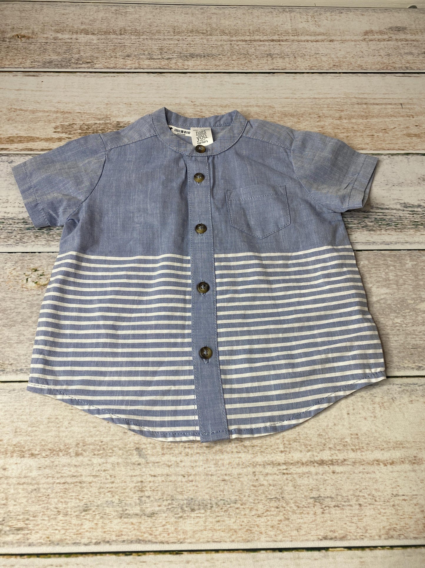 Just Born Boys Light Blue | White | Stripe Button Down Short Sleeve Size: 6 months Light Blue | White | Stripe