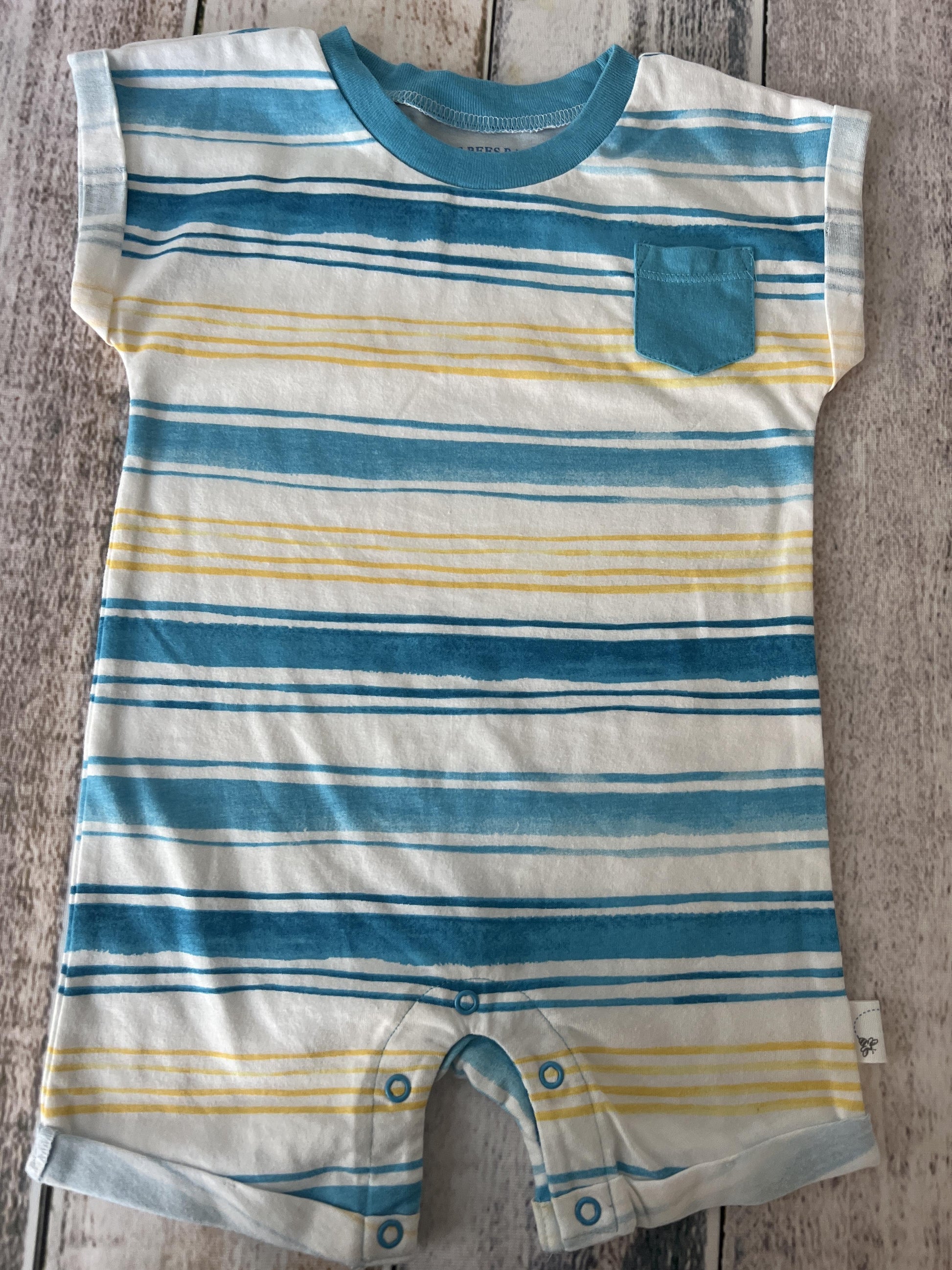 Burt's Bees Boys Light Blue | White | Stripe Romper Size: 6-9 months Light Blue | White | Stripe