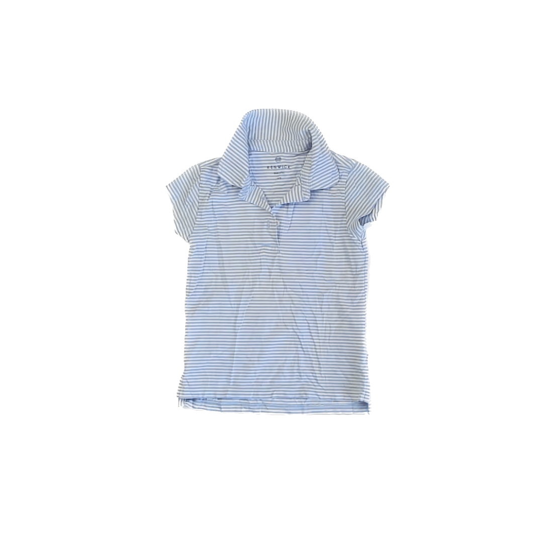 Renwick Girls Light Blue | White Striped Polo Shirt Size: 4-5T Light Blue | White Striped
