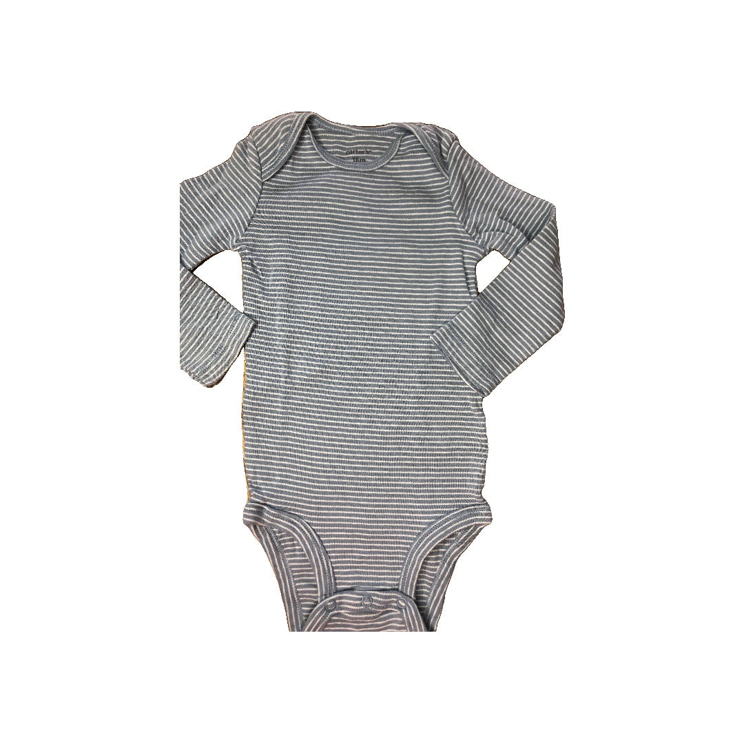 Carters Unisex Light Blue | White | Striped Onesie Size: 18 months Light Blue | White | Striped