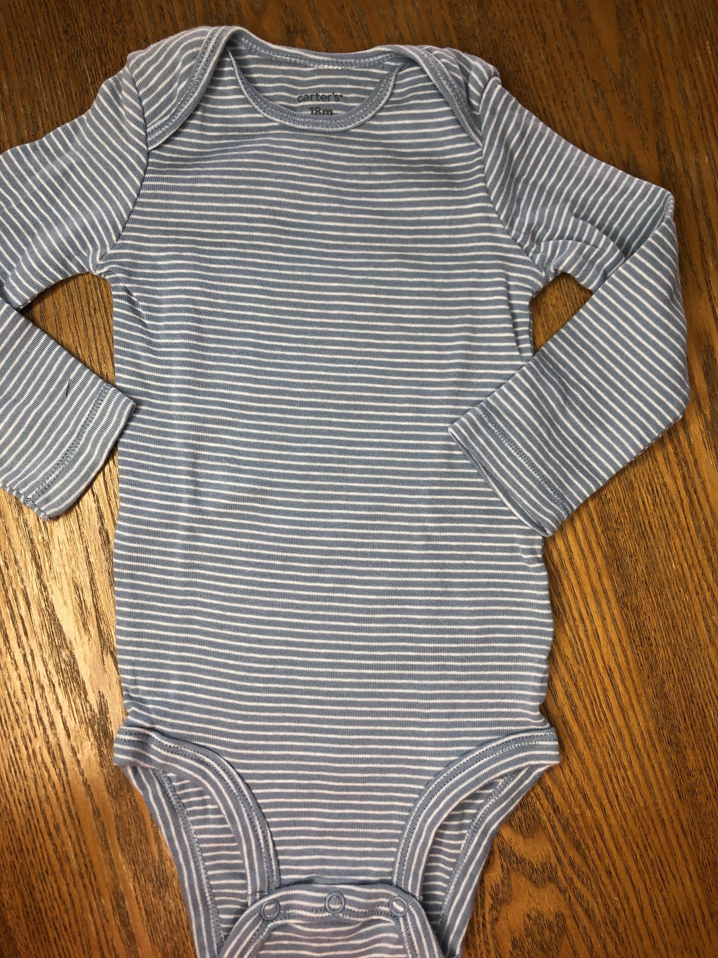 Carters Unisex Light Blue | White | Striped Onesie Size: 18 months Light Blue | White | Striped