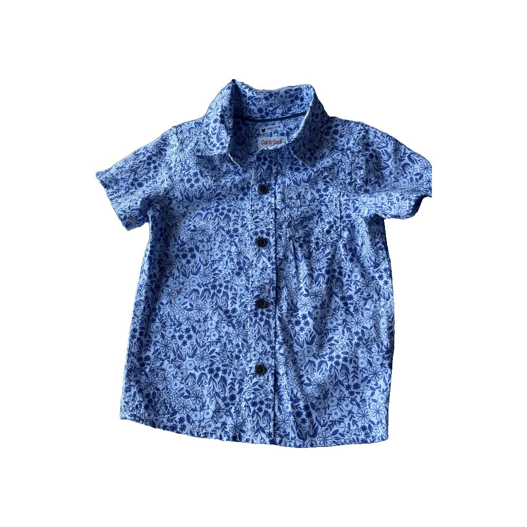 Cat & Jack Girls Light Blue | White Button Down Short Sleeve Size: 2T Light Blue | White