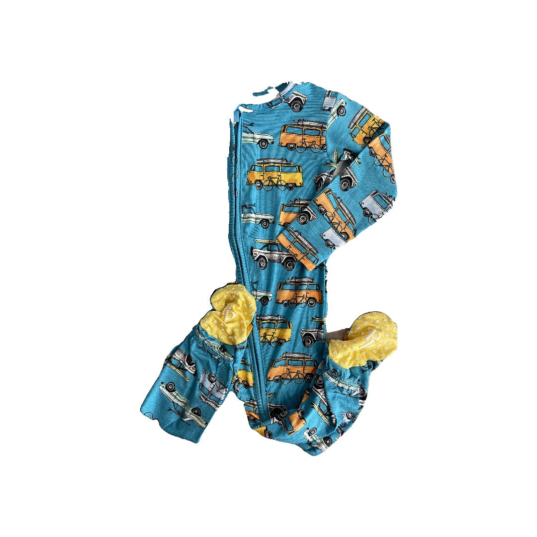 Posh Peanut Boys Light Blue | Yellow | Trucks Pajamas Size: 6-12 months Light Blue | Yellow | Trucks