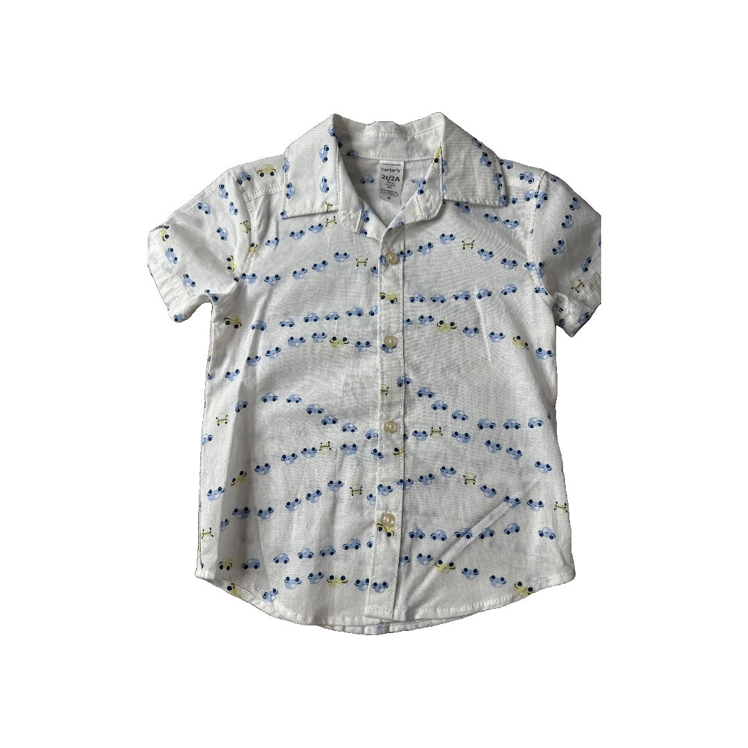 Carters Unisex Light Blue | Yellow | White Button Down Short Sleeve Size: 2 years Light Blue | Yellow | White