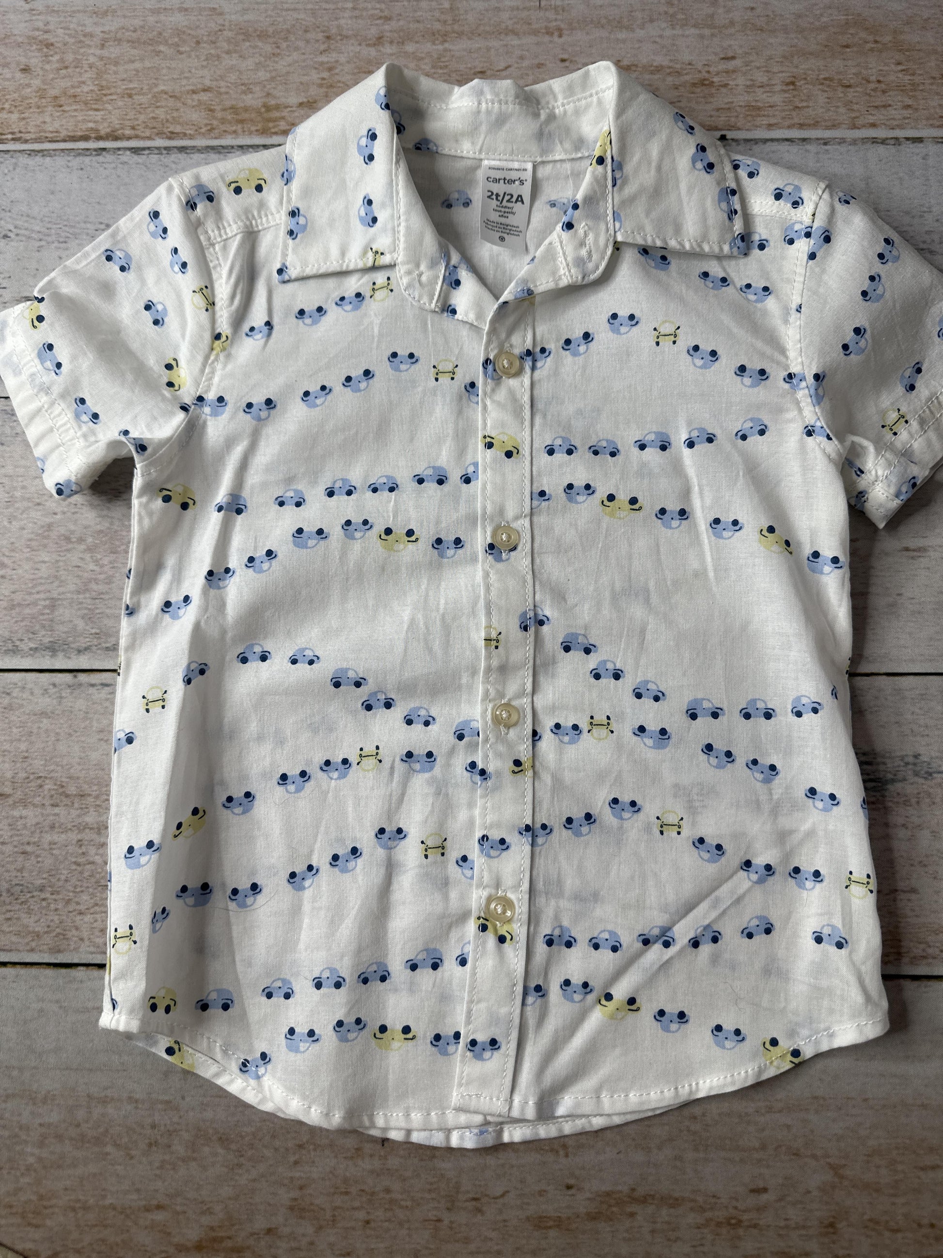 Carters Unisex Light Blue | Yellow | White Button Down Short Sleeve Size: 2 years Light Blue | Yellow | White