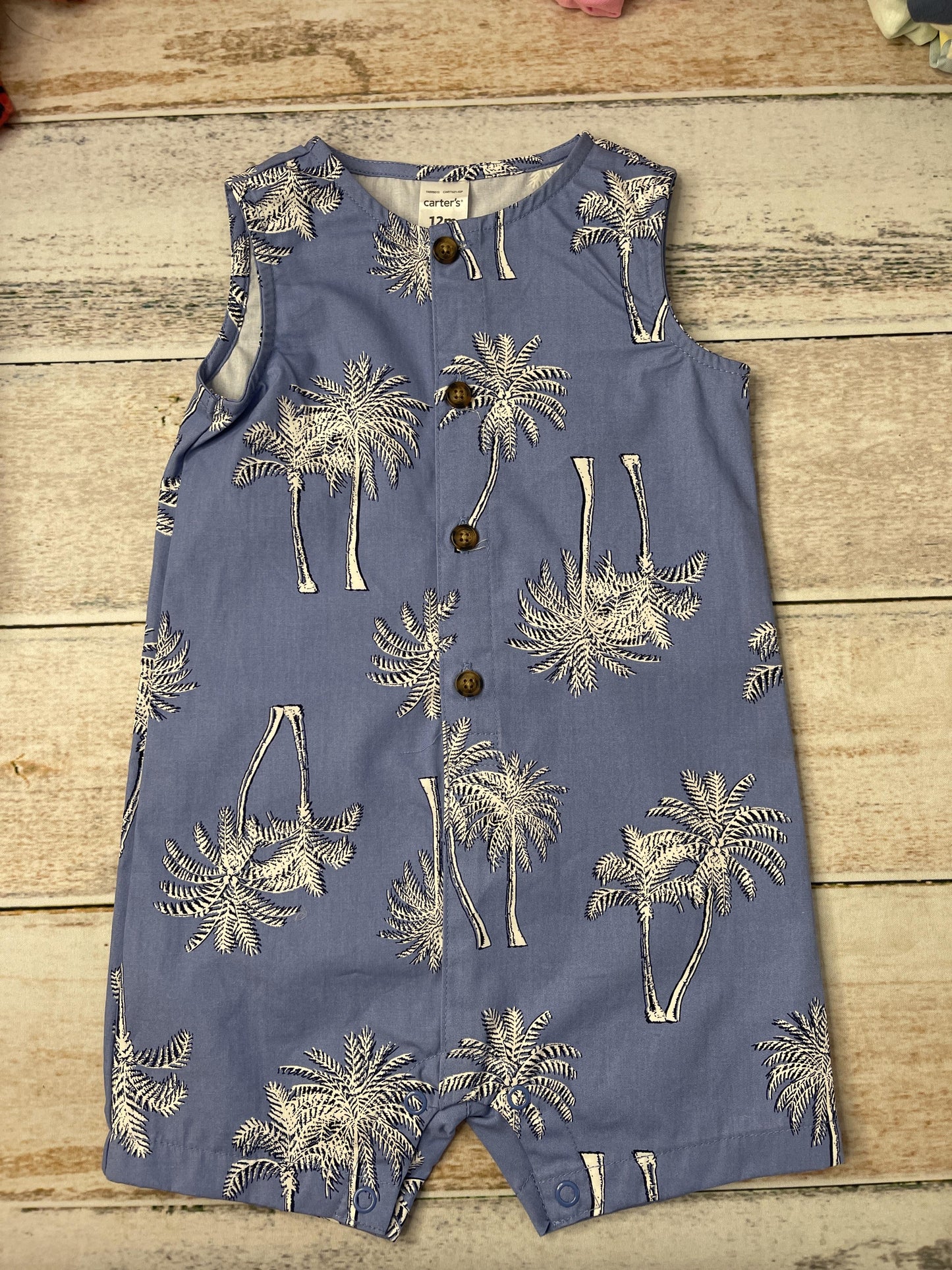 Carters Boys Light Blue Romper Size: 12 months Light Blue