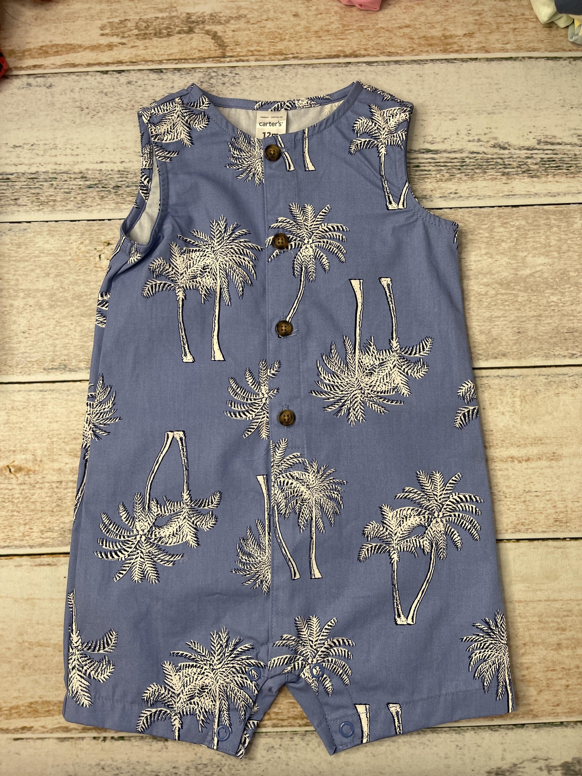 Carters Boys Light Blue Romper Size: 12 months Light Blue