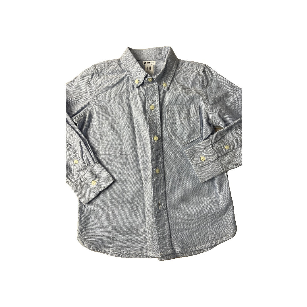 Gap Unisex Light Blue Button Down Short Sleeve Size: 4-5 Years Light Blue
