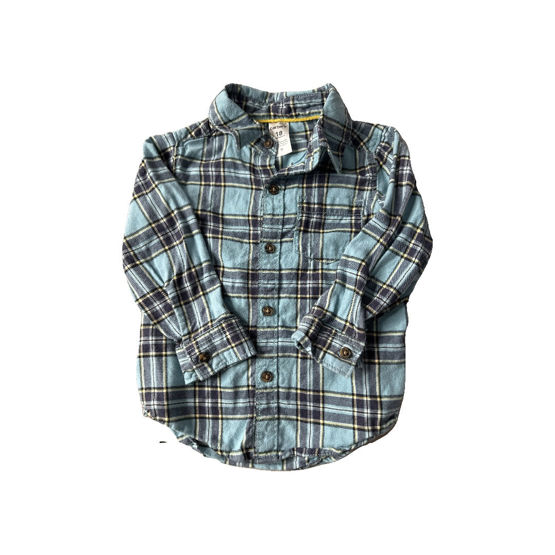 Carters Unisex Light Blue Button Down Short Sleeve Size: 18 months Light Blue