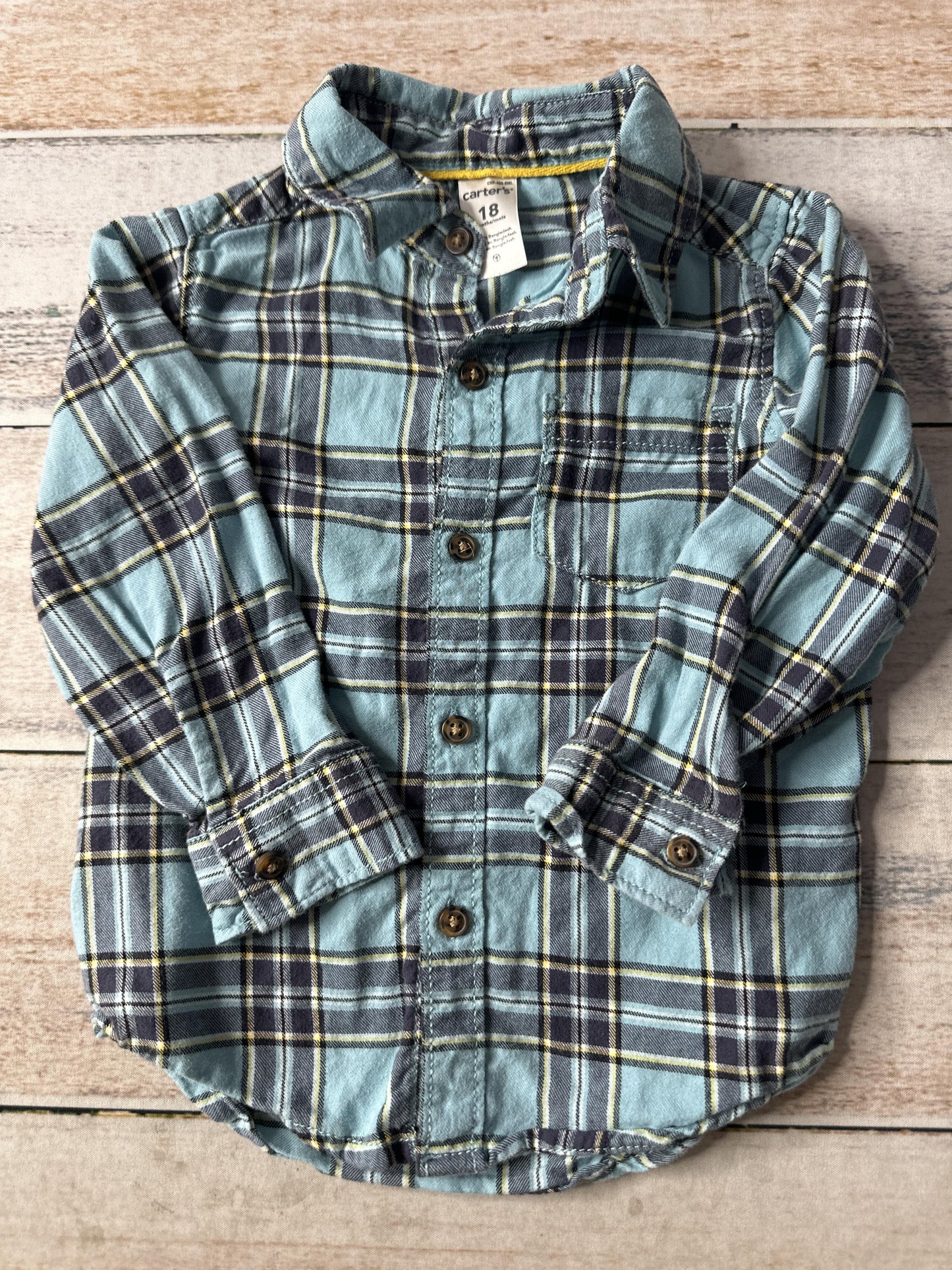Carters Unisex Light Blue Button Down Short Sleeve Size: 18 months Light Blue
