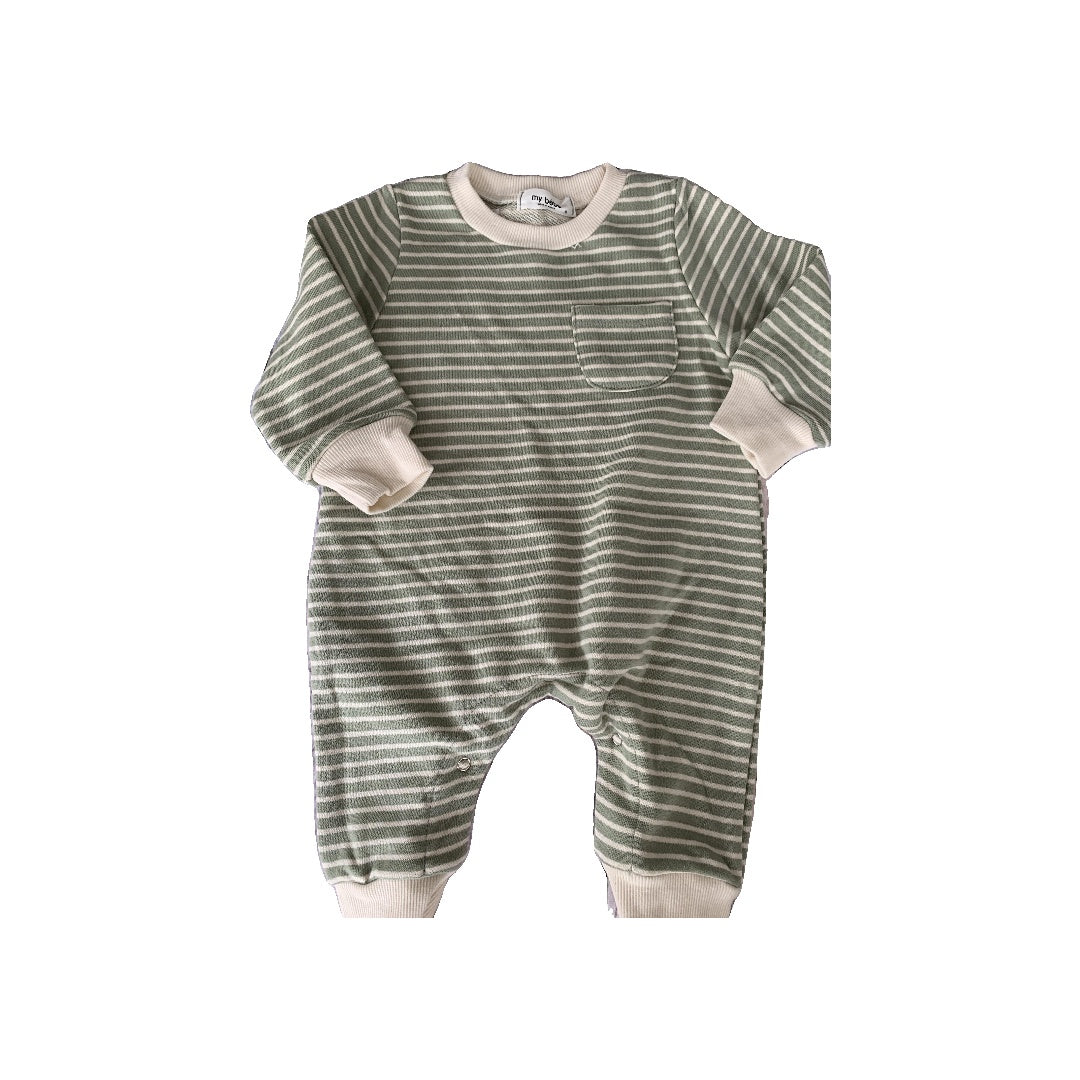 My Bebe Boys light green | cream | Stripe Long Sleeve Outfit Size: 6 months light green | cream | Stripe