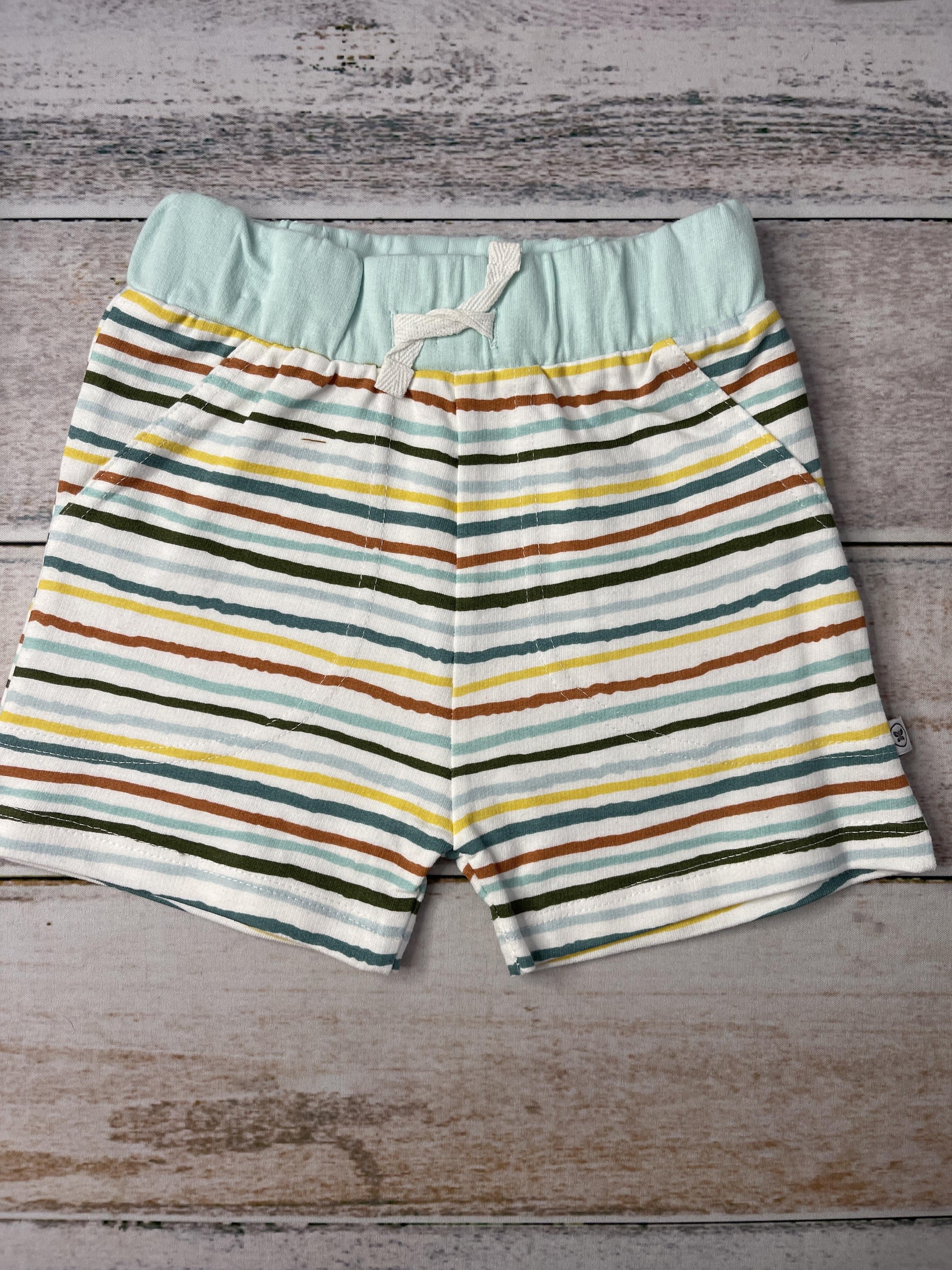 Honest co Unisex light green | Light Blue | Stripe | White | Brown Shorts Size: 12 months light green | Light Blue | Stripe | White | Brown
