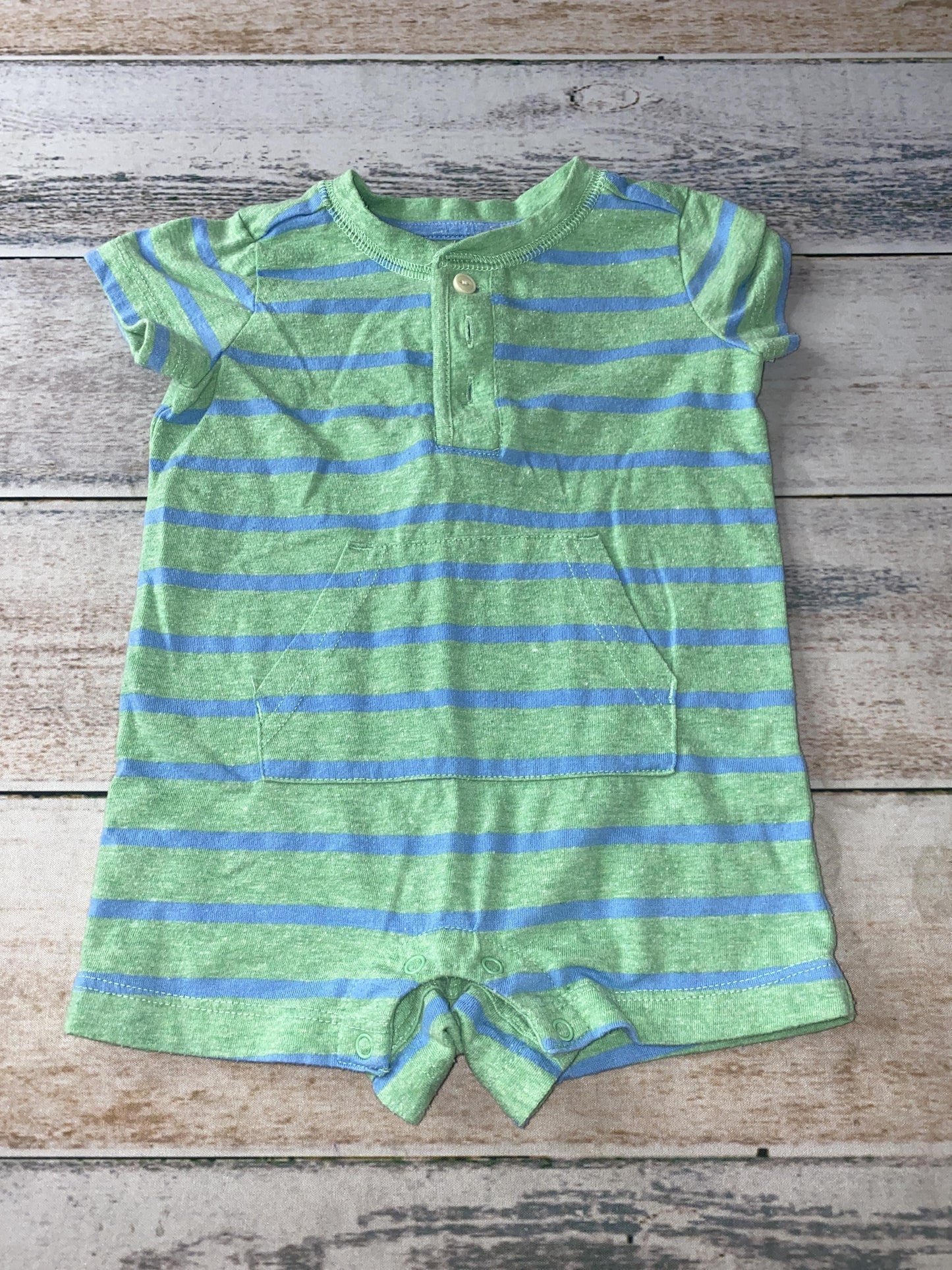 Primary Boys light green | Light Blue | Stripe Romper Size: 3-6 months light green | Light Blue | Stripe