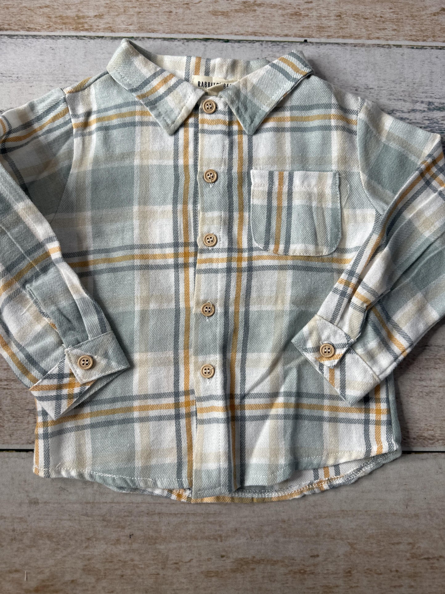 Rabbit Bear Unisex light green | Light Blue | White Button Down Short Sleeve Size: 3T light green | Light Blue | White