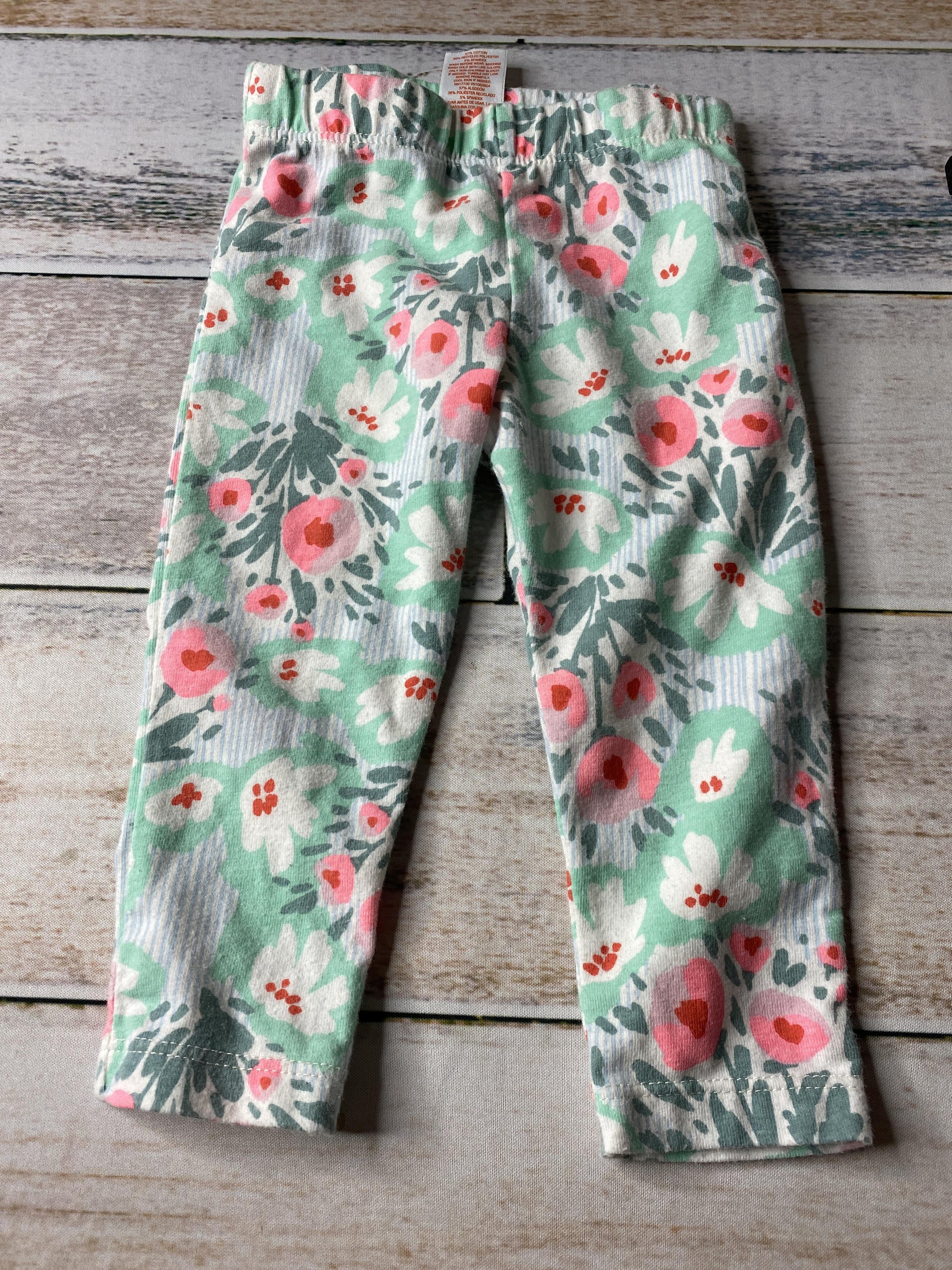 Cat & Jack Girls light green | White | Pink floral Pants Size: 6-9 months light green | White | Pink floral