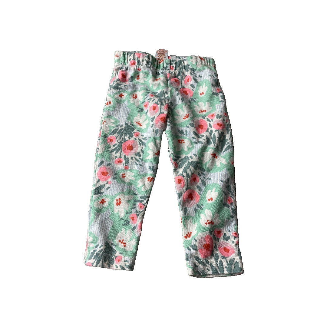 Cat & Jack Girls light green | White | Pink floral Pants Size: 6-9 months light green | White | Pink floral