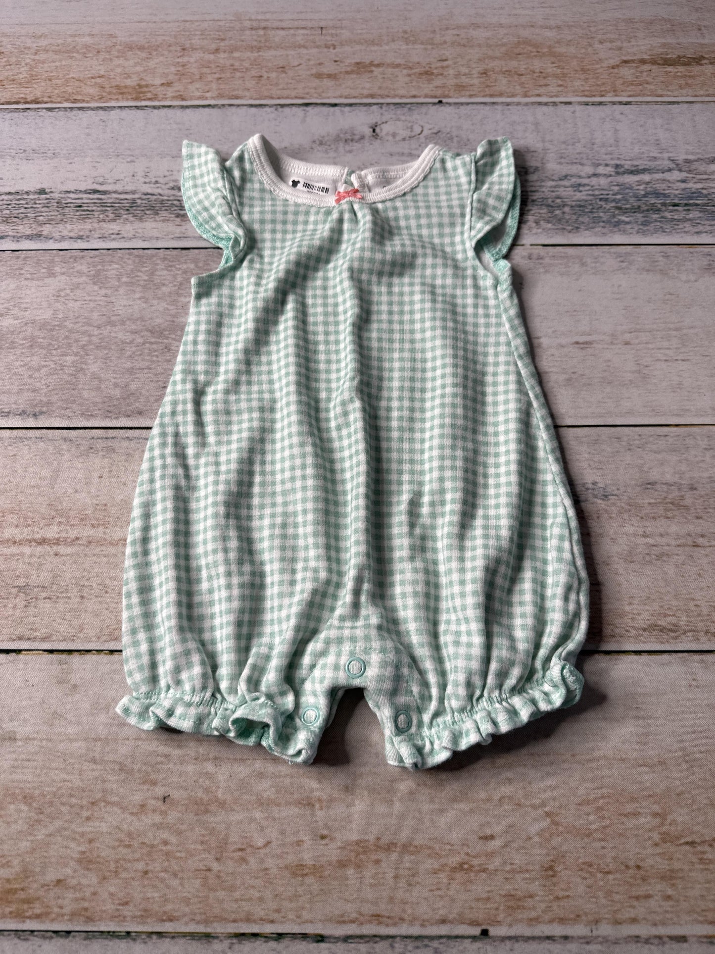 Carters Girls light green | White | plaid Romper Size: 3 months light green | White | plaid