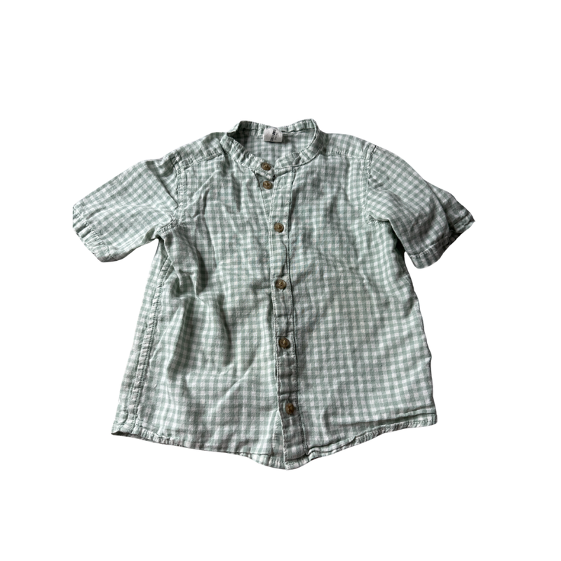 H&M Boys light green | White Button Down Short Sleeve Size: 2T light green | White