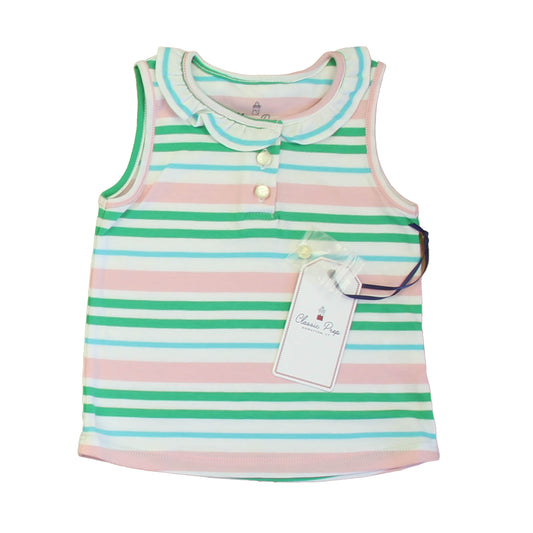 Classic Prep Girls Lilly's Pink Multistripe Polo Shirt Size: 12-24 Months Lilly's Pink Multistripe