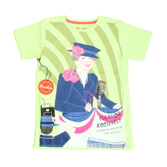 Piccolina Girls Lime Trailblazer | Eleonor Roosevelt T-Shirt Size: 6-14 Years Lime Trailblazer | Eleonor Roosevelt