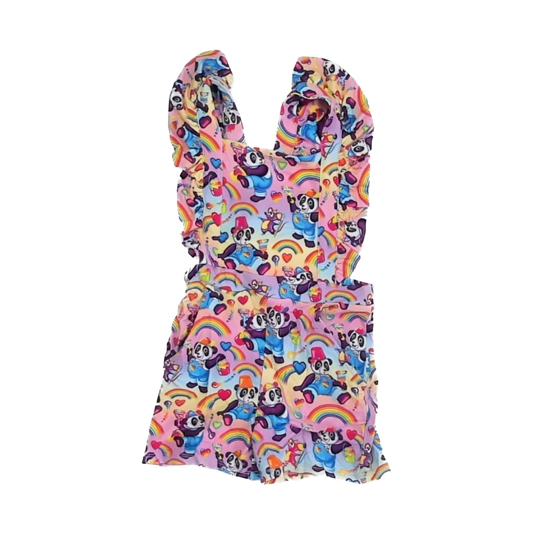 Posh Peanut Girls Lisa Frank Panda Overall Shorts Size: 5-6 Years Lisa Frank Panda
