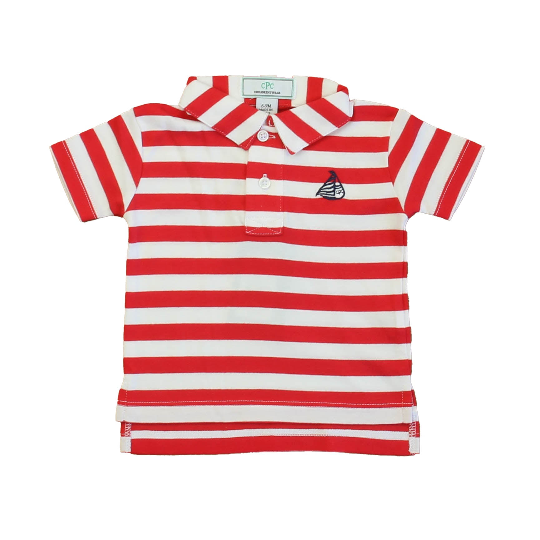 Classic Prep Boys Lollipop | Red | White Stripe Polo Shirt Size: 6-9 Months Lollipop | Red | White Stripe