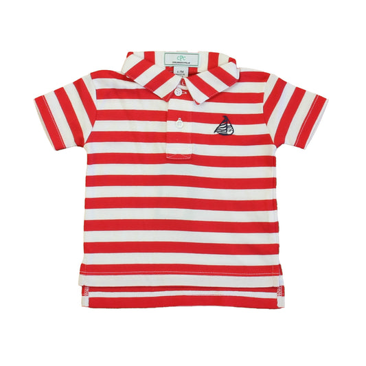 Classic Prep Boys Lollipop | Red | White Stripe Polo Shirt Size: 6-9 Months Lollipop | Red | White Stripe
