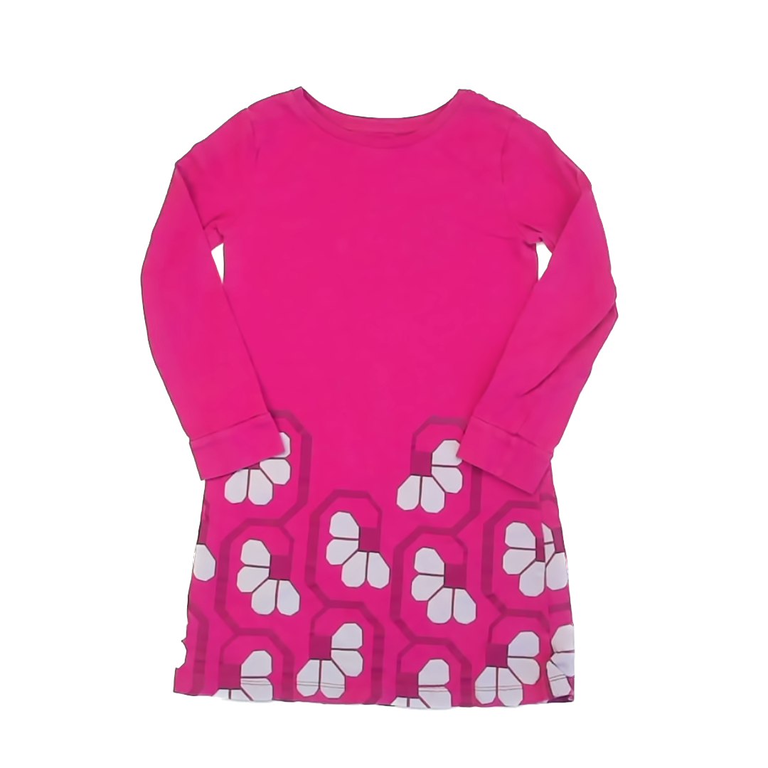 Tea Collection Girls Magenta Big Flowers | Long Sleeve Dress Size: 6 Years Magenta Big Flowers | Long Sleeve
