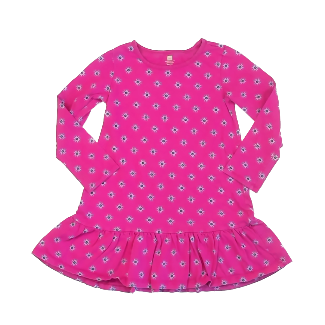 Tea Collection Girls Magenta Dots | Long Sleeve Dress Size: 6 Years Magenta Dots | Long Sleeve