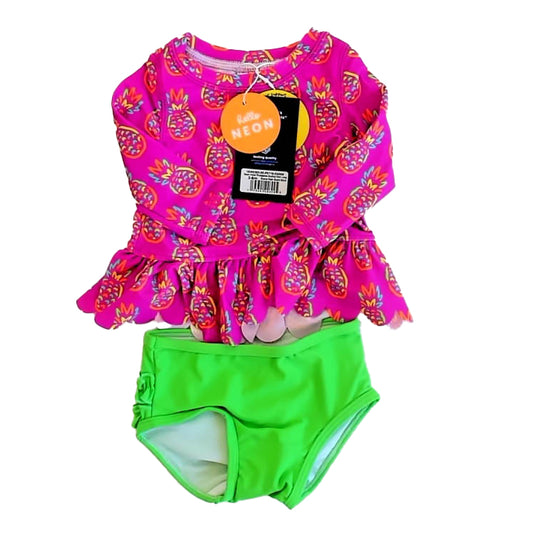 Ruffle Butts Girls Magenta | Green 2-piece Swimsuit Size: 3-6 Months Magenta | Green
